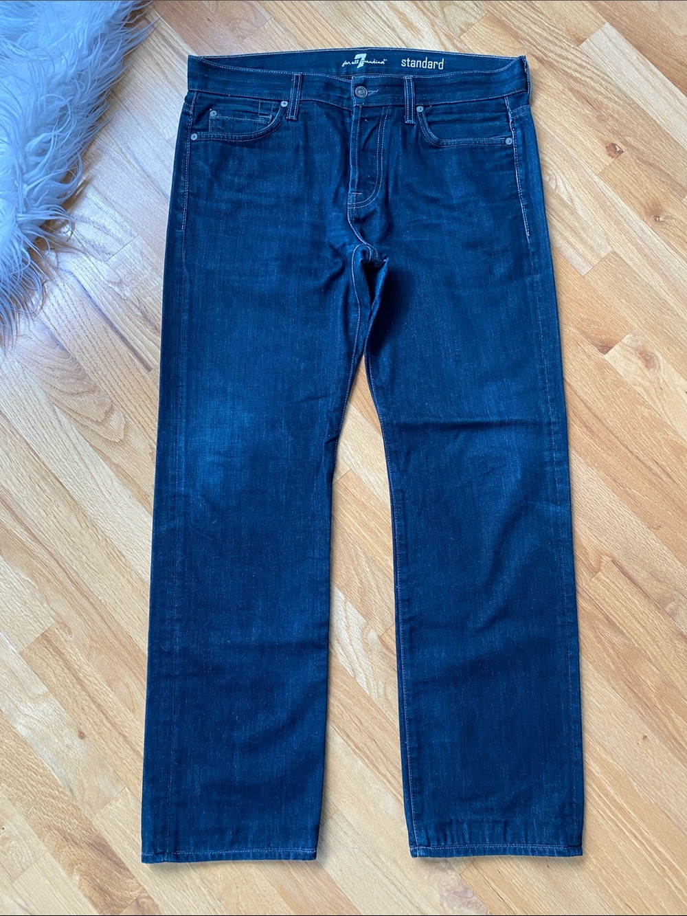 7 For All Mankind Standard Dark Indigo Straight Leg Jeans 34 x 30”